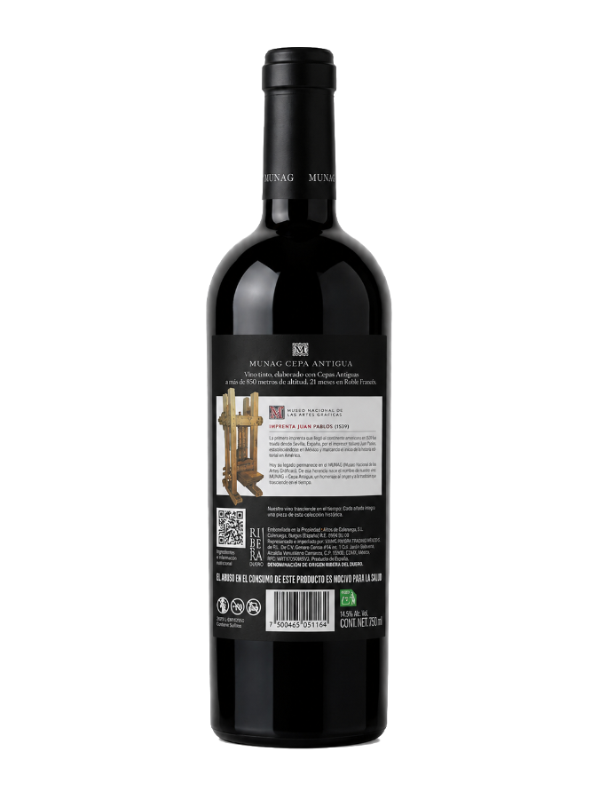 Botella MUNAG Cepa Antigua, vista trasera